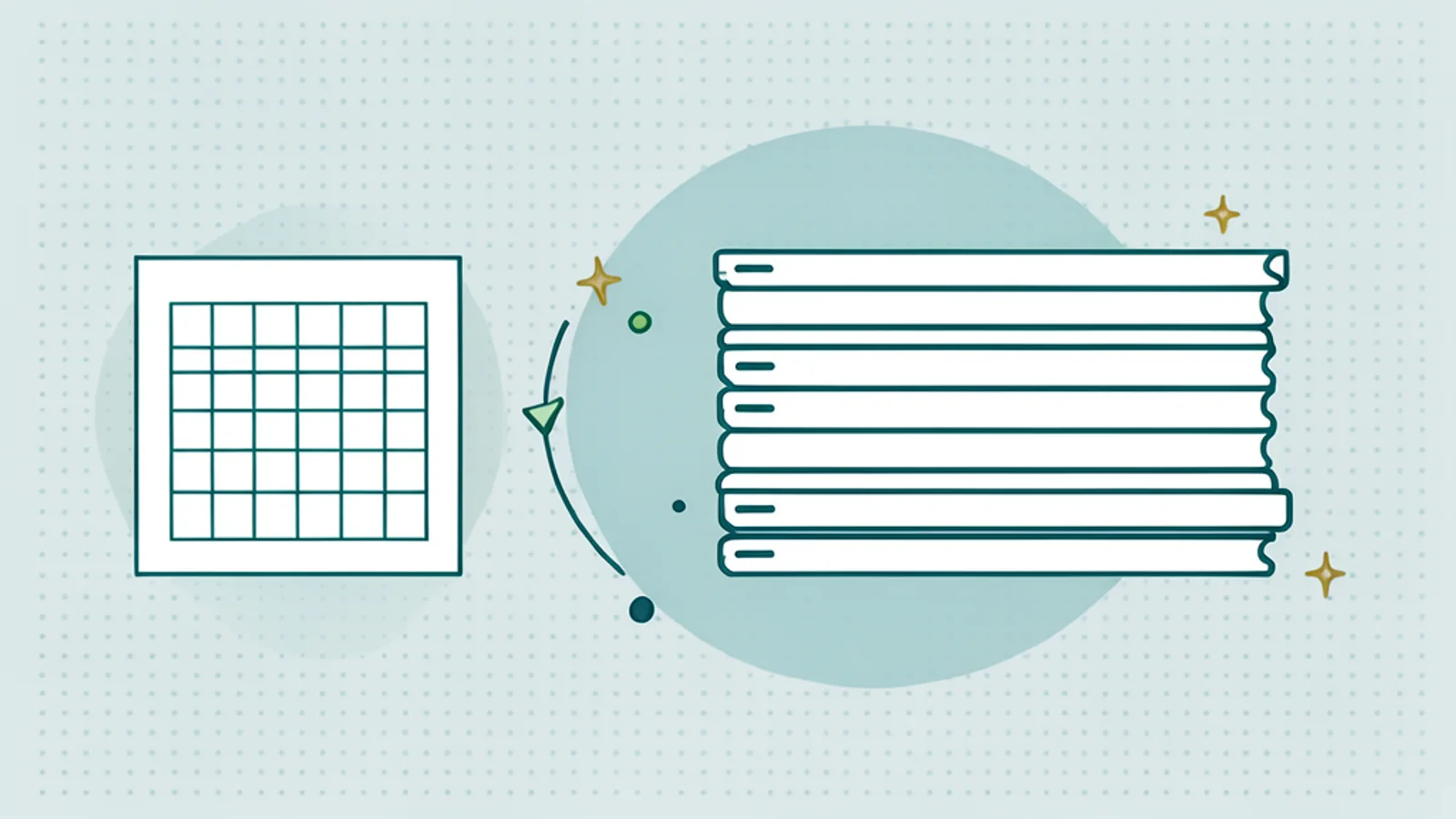 A table on a page becomes separate row strips that each keep a header tab.