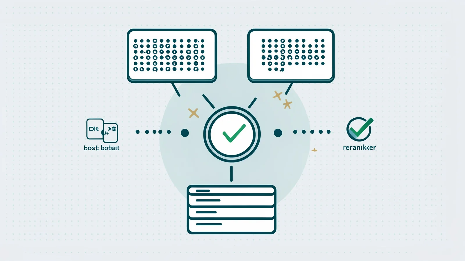A Weaviate hybrid query One query branches into two indexes. The inverted index resolves the structured filter and runs BM25 keyword scoring. The vector index returns nearest neighbours by distance. Both candidate lists are fused, then boosted and reranked, and only then is the result page cut.